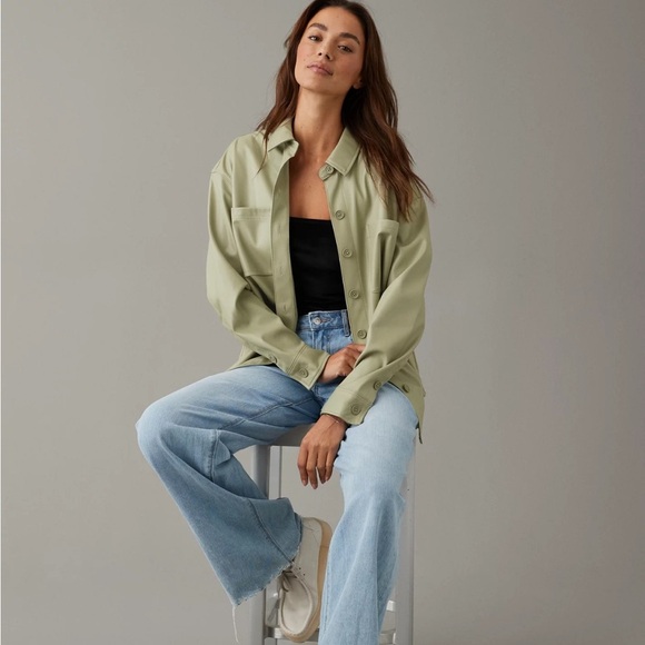 NWT American Eagle Sage Green Pleather Jacket - Picture 1 of 9